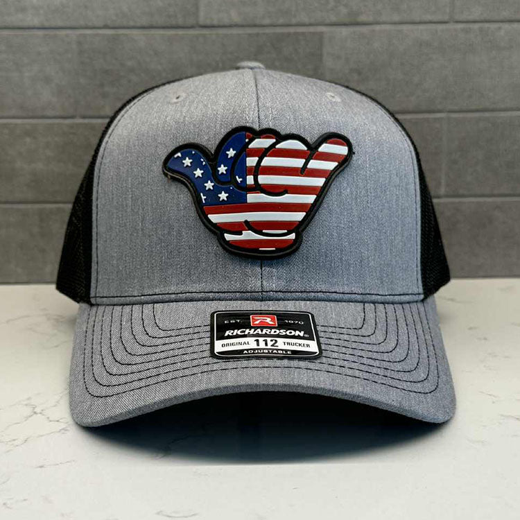 USA Flag Hang Loose Cap - Richardson 112 Snapback Heather Gray/Black