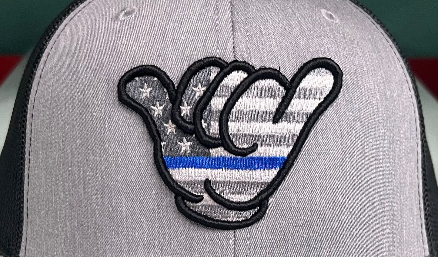 Police Blue Thin Line Hang Loose Cap - R112 Gray/Black Snapback