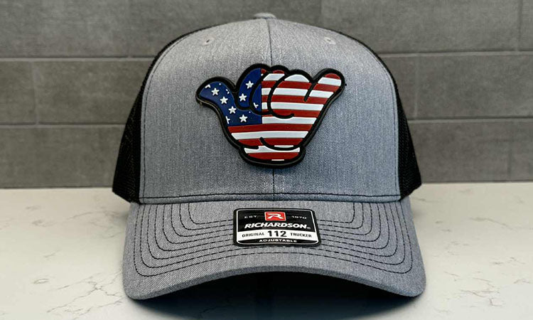 USA Flag Hang Loose Cap - Richardson 112 Snapback Heather Gray/Black