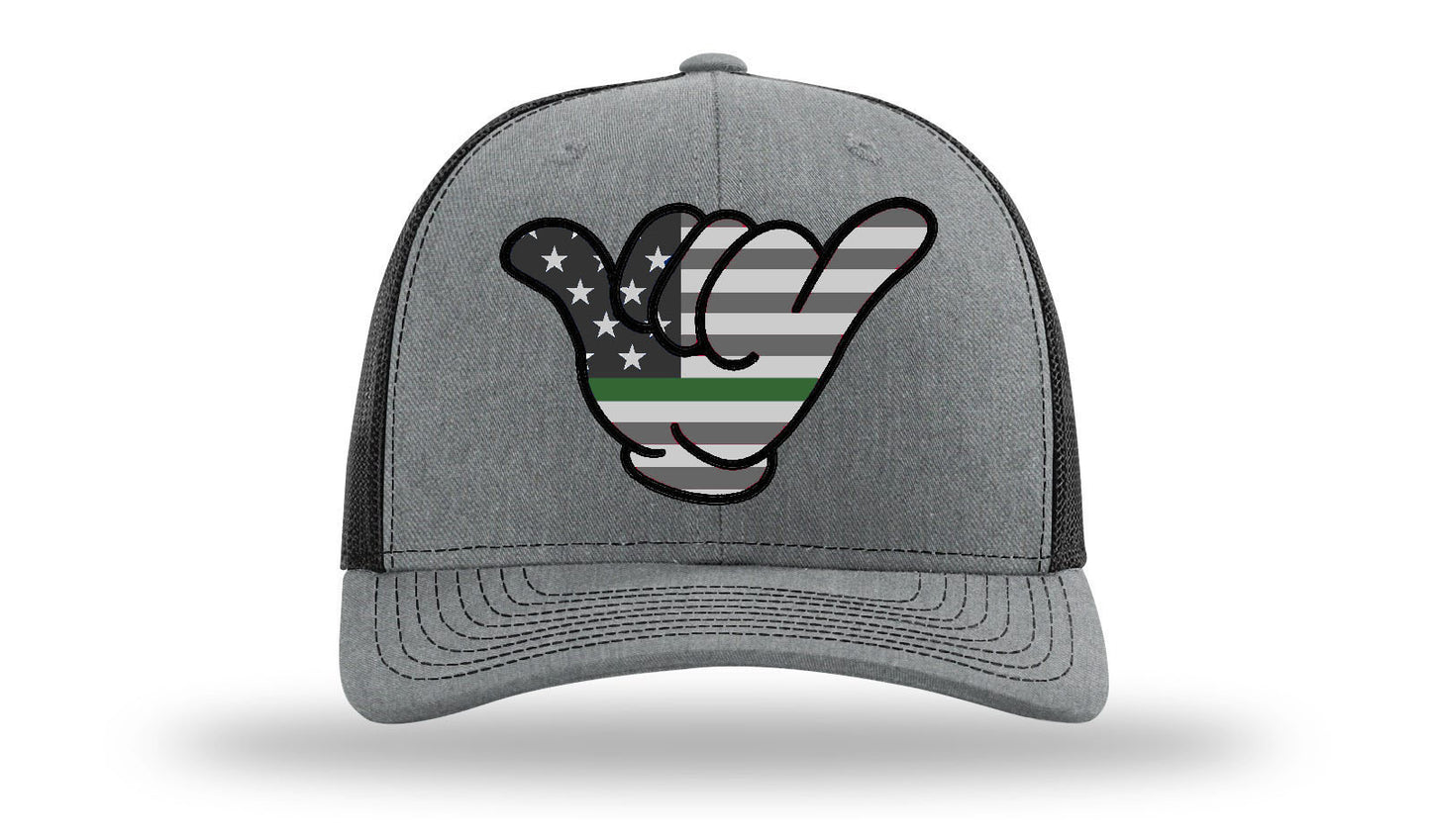 Military Green Thin Line Hang Loose Cap - R112 Gray/Black Snapback