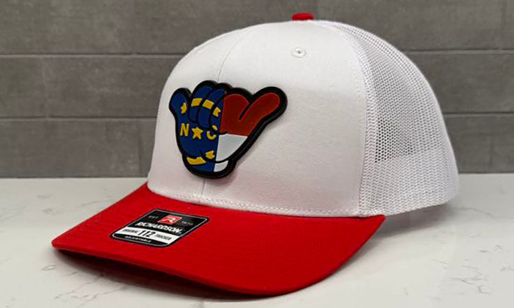 NC Flag Hang Loose Hat - Richardson 112 Snapback White/Red
