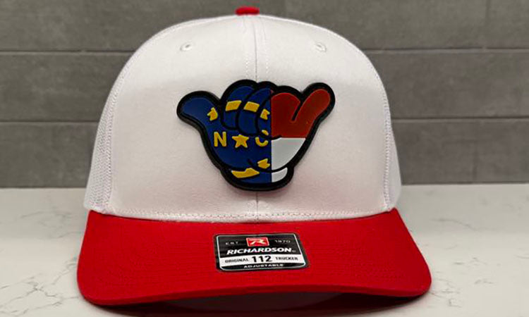 NC Flag Hang Loose Hat - Richardson 112 Snapback White/Red