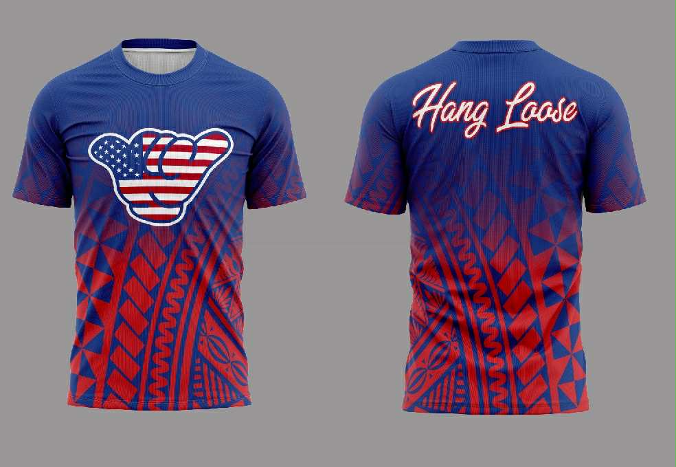 USA Hang Loose Short Sleeve Hoodie Tribal Pattern