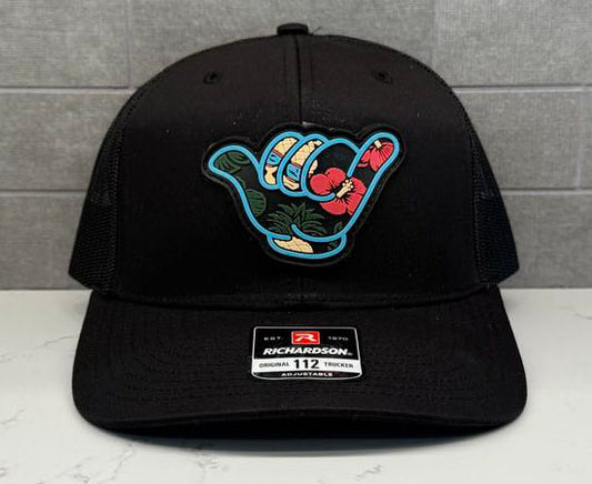 Hawaiian Hang Loose Hat - Richardson 112 Snapback Solid Black